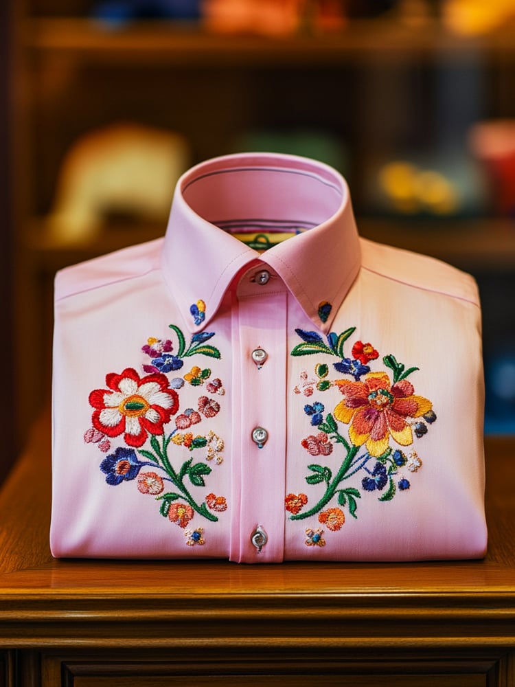 Camisa ejecutivo casual floral solapa de manga corta para hombre