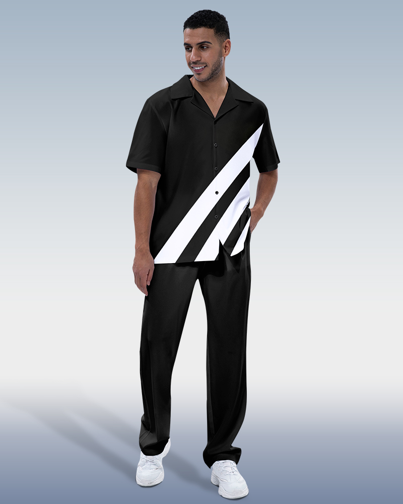 Rianmond Black Walking Suit 2 Piece de manga corta Set para hombre