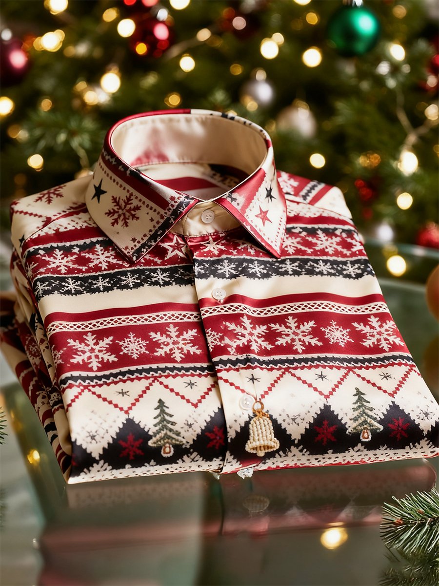 Camisa Christmas de manga larga con botones para hombre
