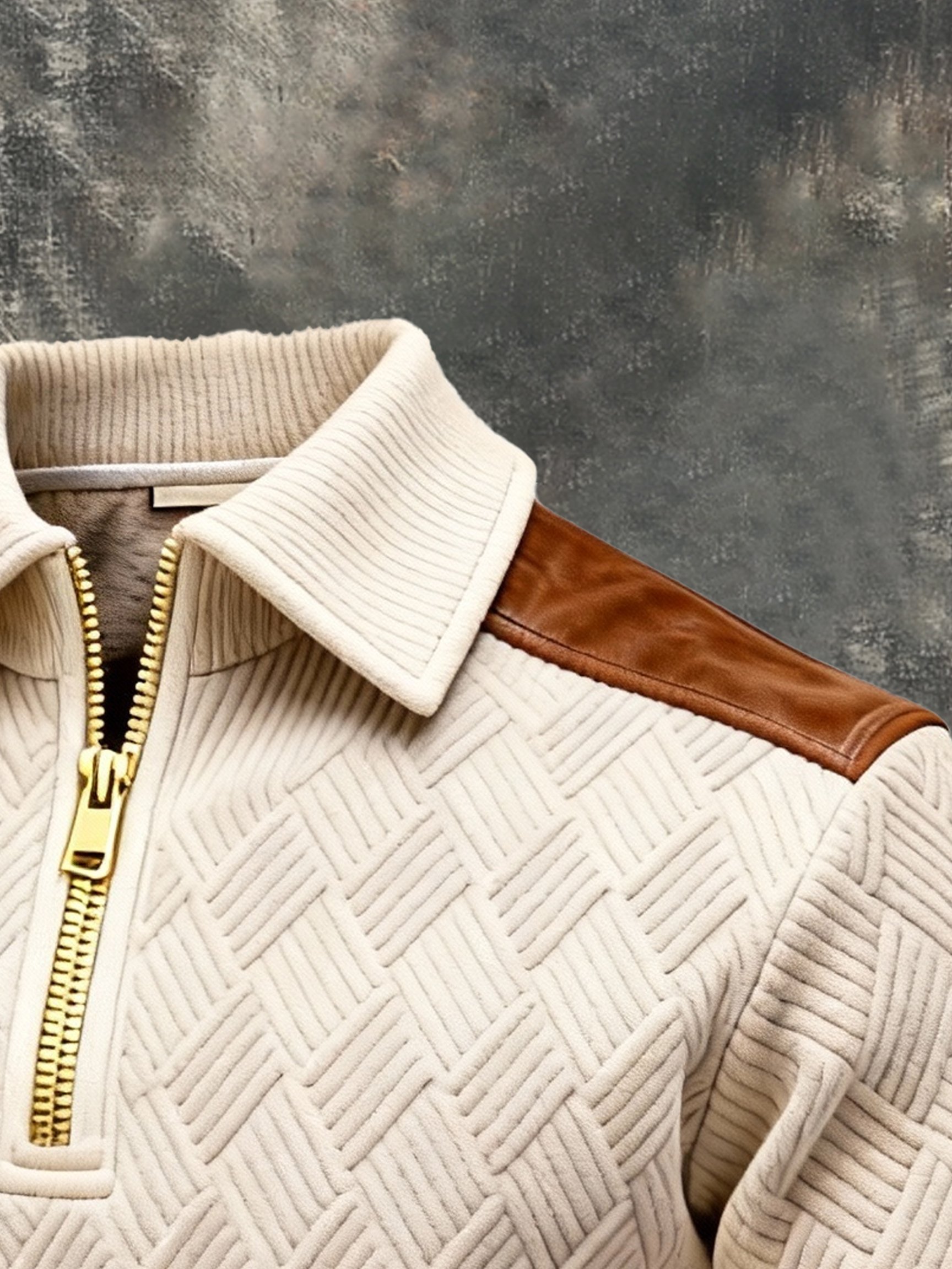 Sudadera vintage jacquard texturizado Comfortable Color-Block con cierre para hombre
