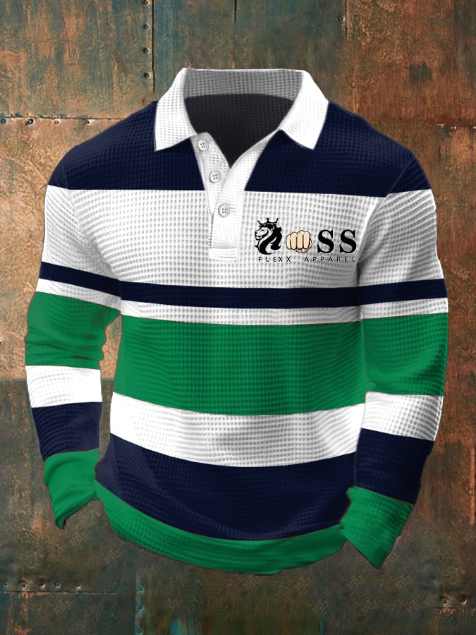 Camisa polo casual ejecutivo Waffle de manga larga para hombre