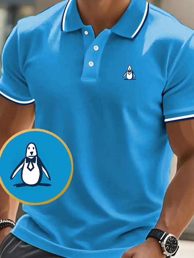 Camisa polo clásico casual ejecutivo Penguin de moda en bloques de color para hombre