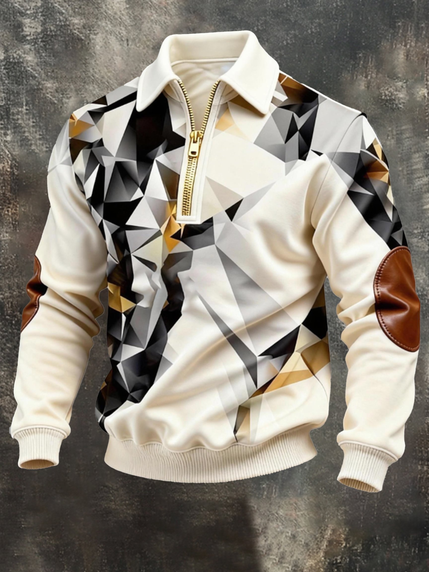 Sudadera vintage Color-Block estampado con cierre con gorrasucha para hombre