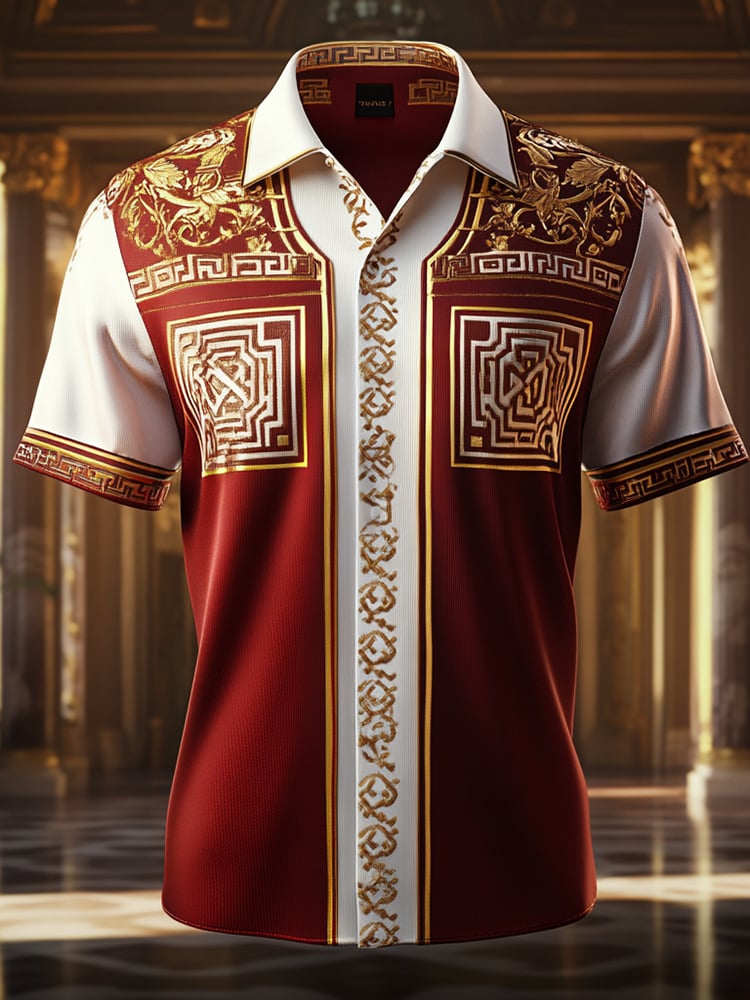Camisa satén Luxe estampado de manga corta Button para hombre