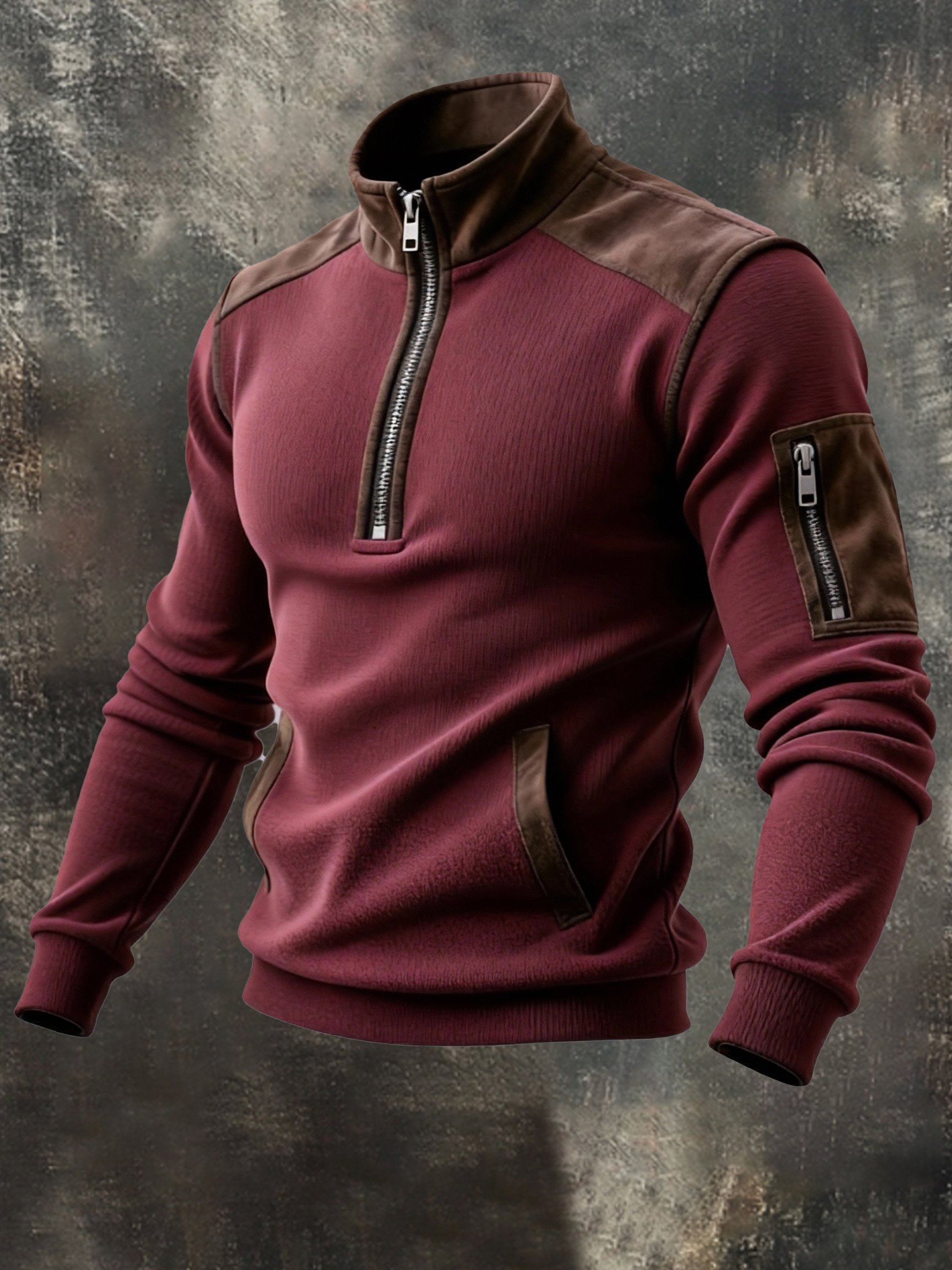 Sudadera vintage gamuza Patchpara trabajo Comfortable Color-Block con cierre para hombre