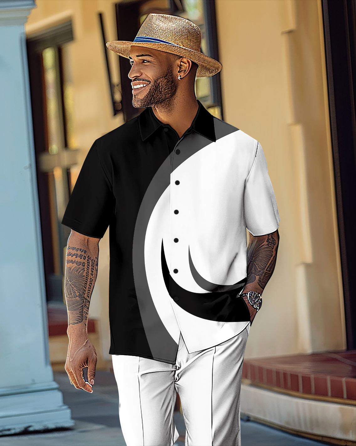 Camisa Gorgeous en bloques de color de manga corta Walking Suit 1071 para hombre