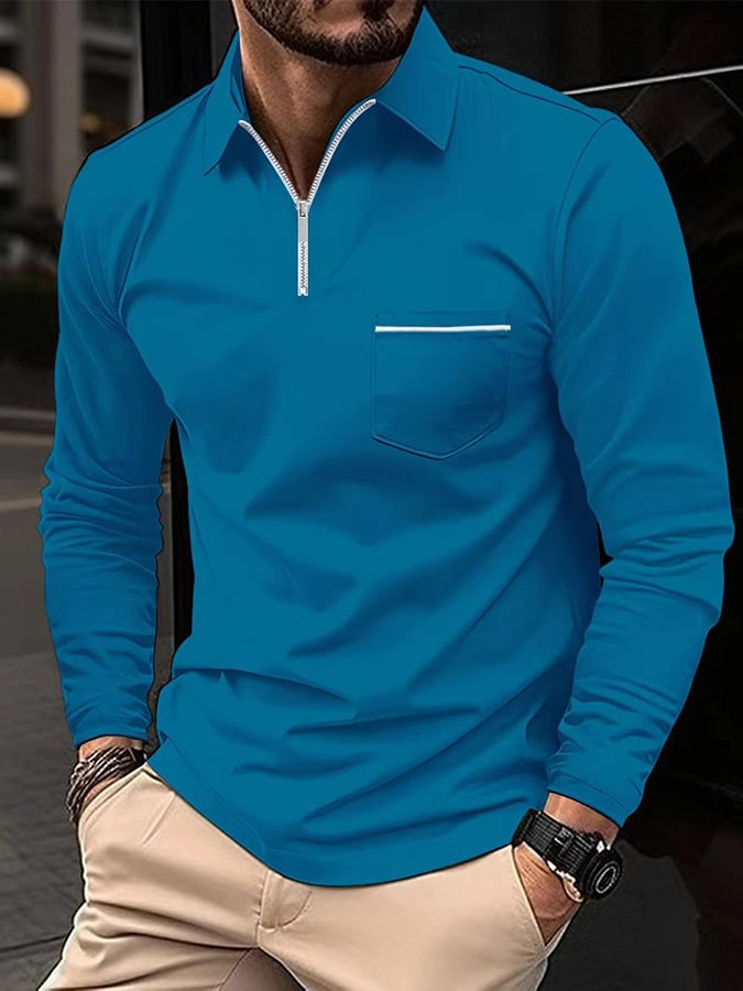 Camisa polo Sports casual de corte entallado de manga larga Half Zip