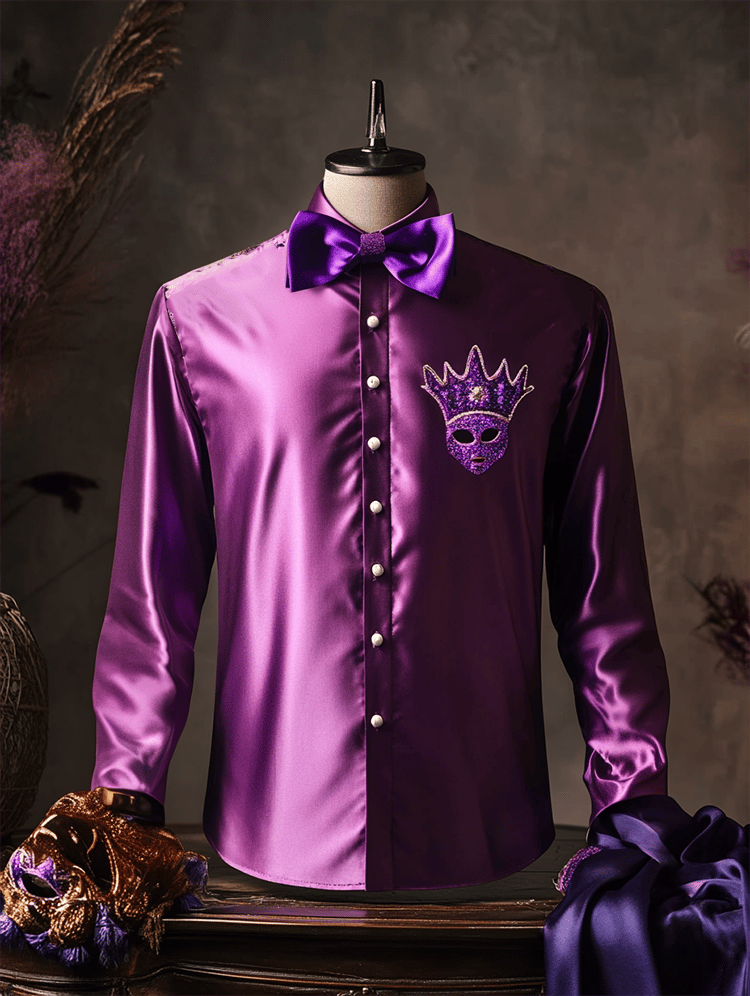 Camisa purple stand cuello carnival theme de lujo seda de manga larga (excluding accessories) para hombre