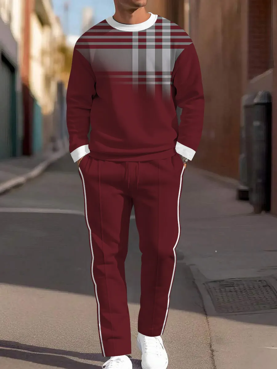 Simple Colorblock Round Neck casual Sports Set 0122 para hombre