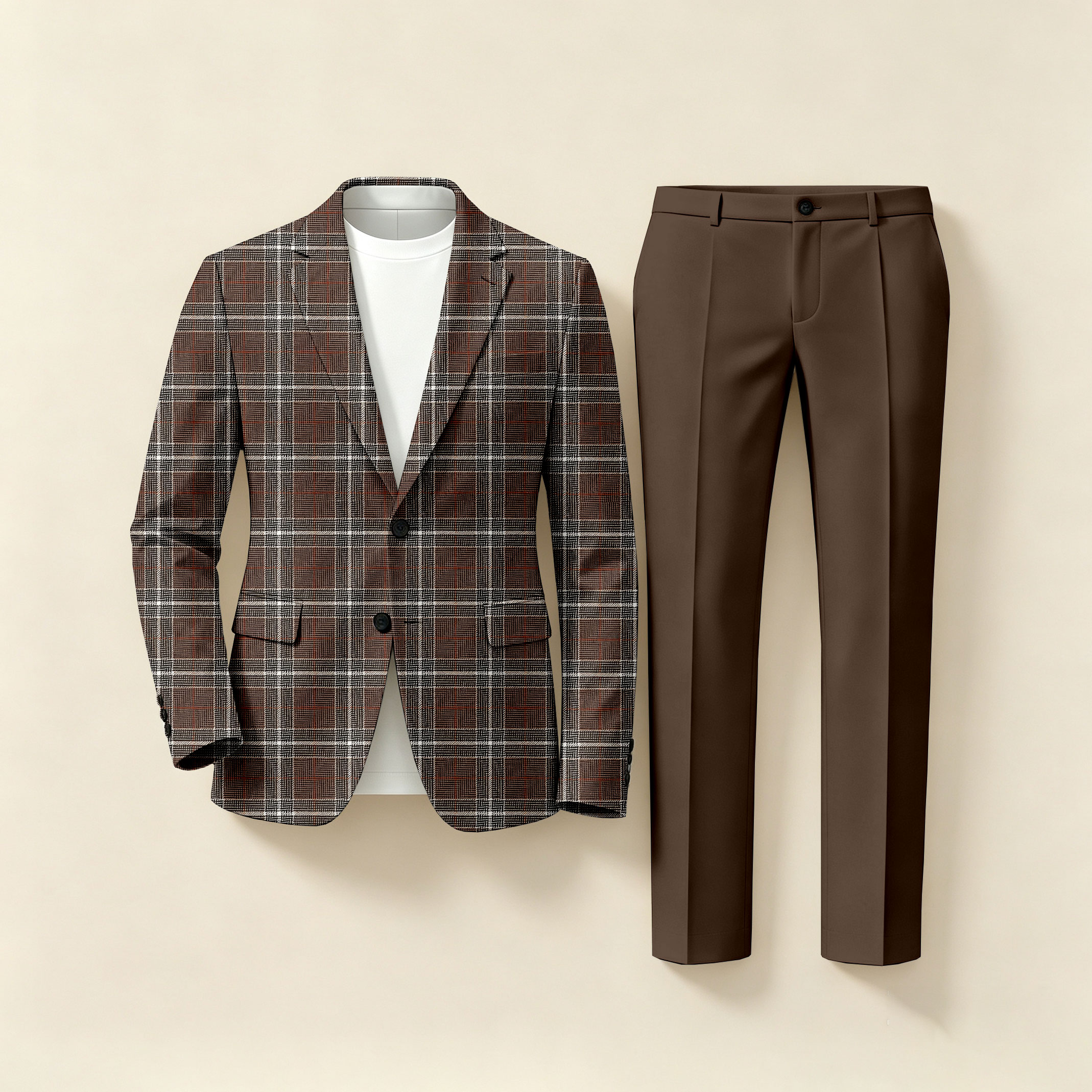 para hombre ejecutivo Checkered de manga larga camisa and Trousers Two-Piece Suit