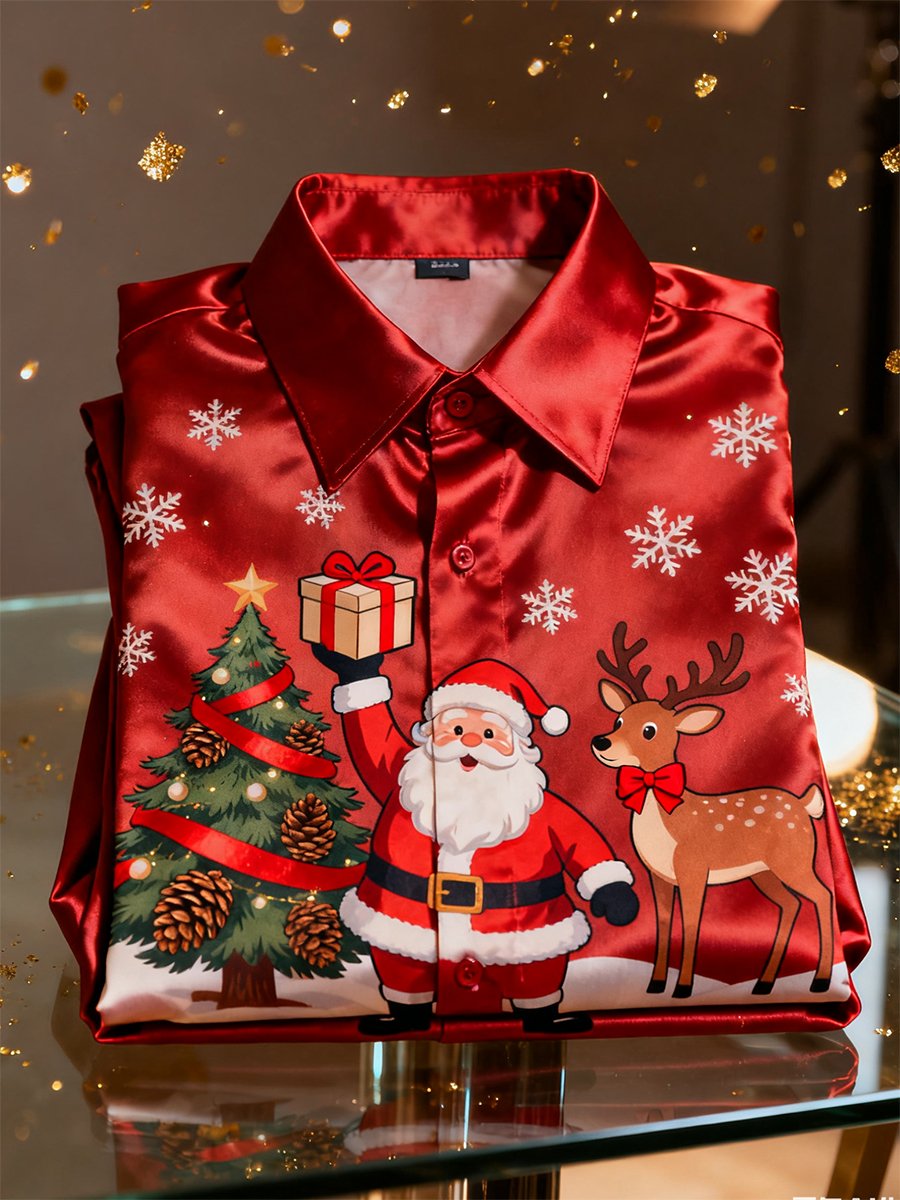 Camisa Luxurious satén Christmas de manga larga para hombre
