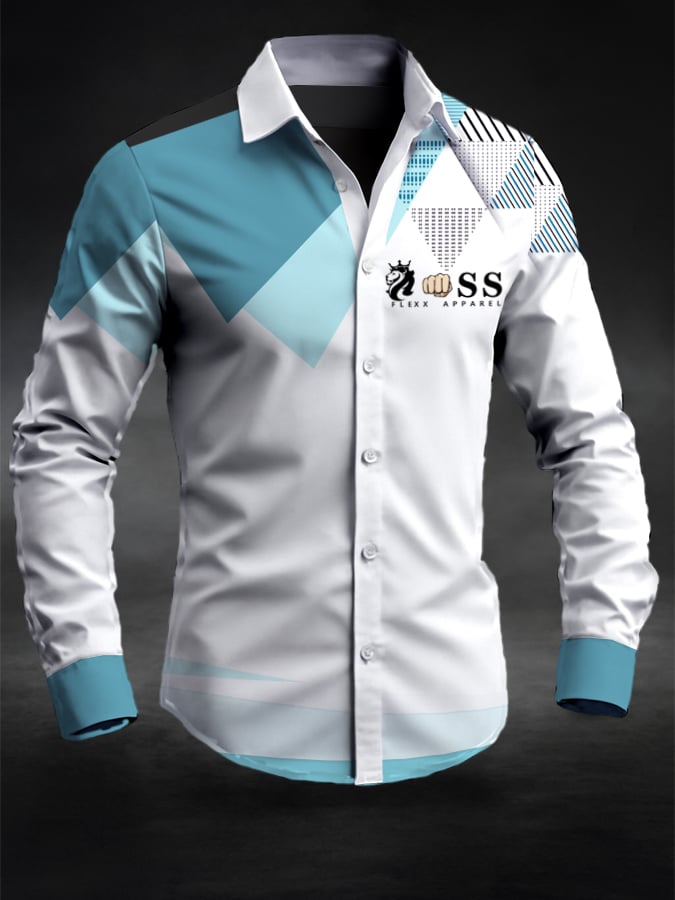 Camisa retro Letter Design estampado ejecutivo de manga larga para hombre