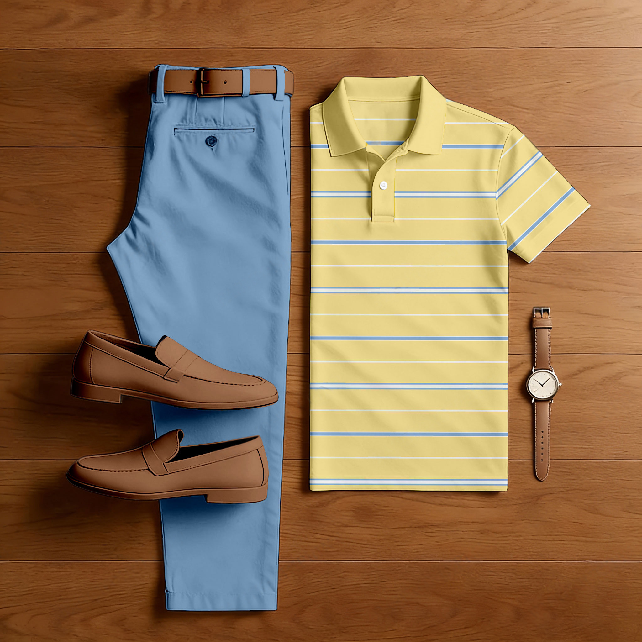 Conjunto de dos piezas casual estampado camisa polo And pantalón para hombre