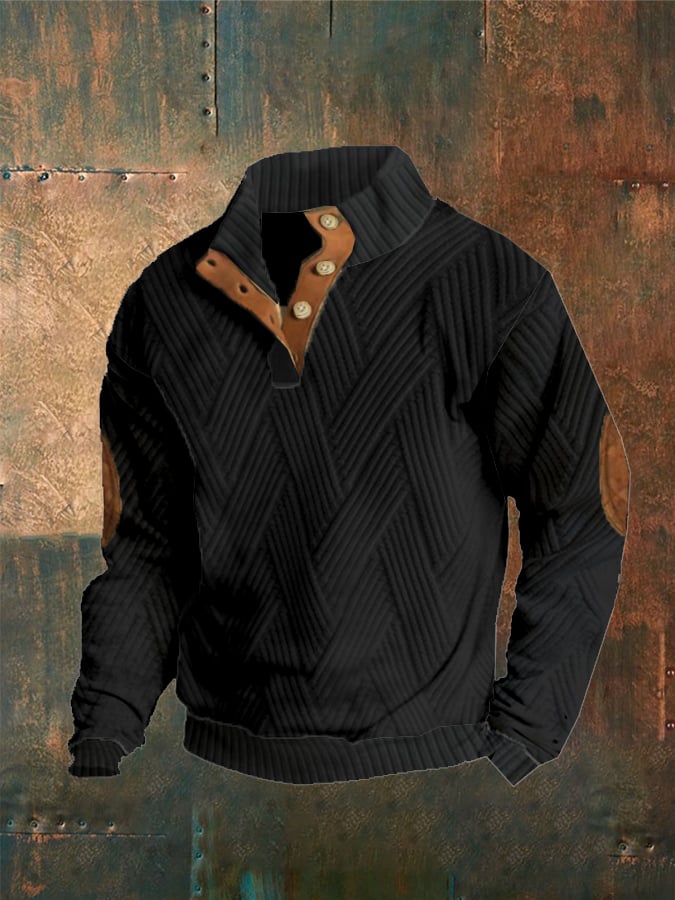Sudadera a cuadros estampado Button casual para hombre