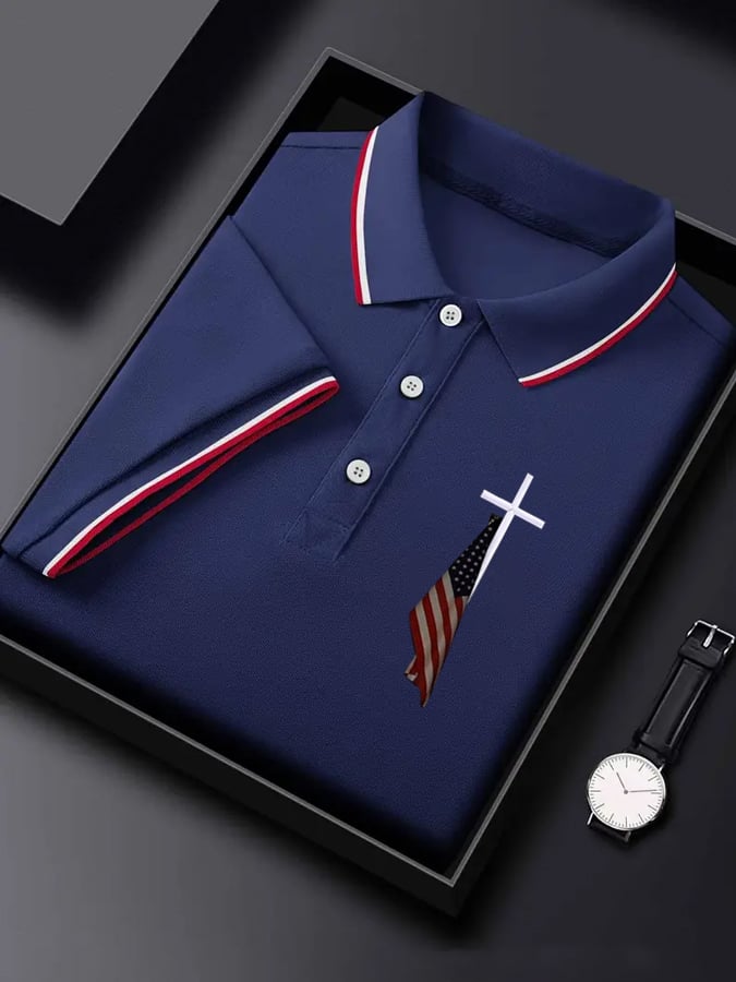 Camisa polo Flag Cross estampado para hombre
