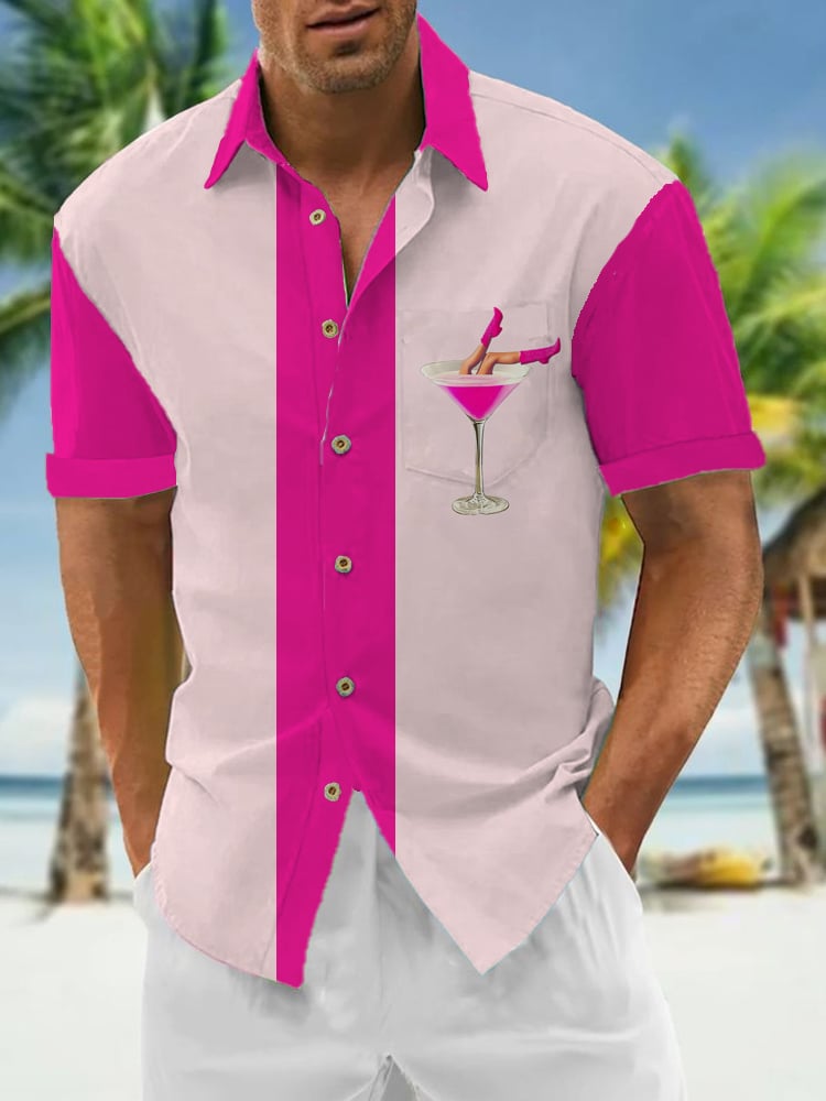 Pink Resort a rayas de manga corta Pockecamiseta