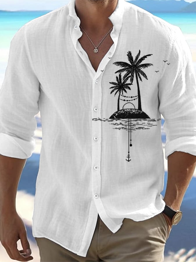 Camisa Resort Style Contrast estampado casual de manga corta para hombre