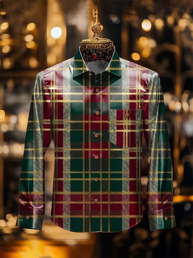 De lujo Christmas Contrast estampado de manga larga Pockecamiseta para hombre