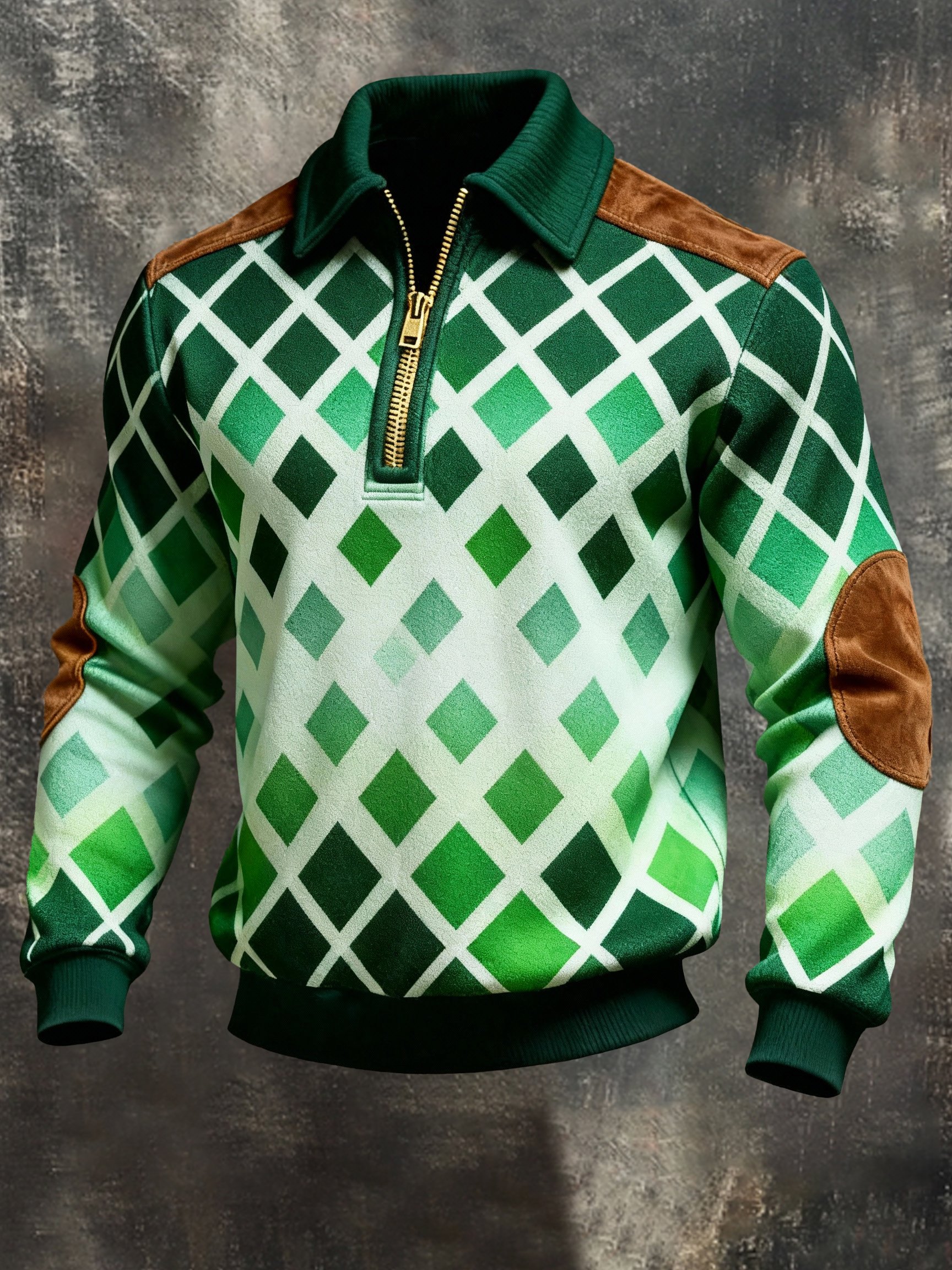 Sudadera retro en bloques de color estampado Color-Blocked con cierre para hombre