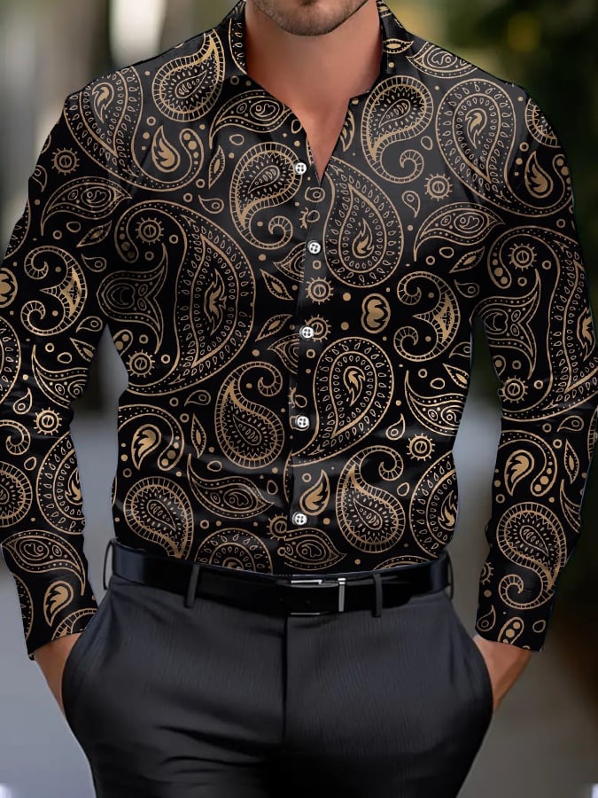 Camisa ejecutivo casual estampado de manga larga para hombre