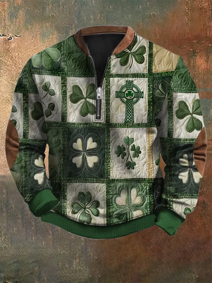 Sudadera Western desgastado Hot estampado 1/4 cierre Stand cuello de manga larga para hombre