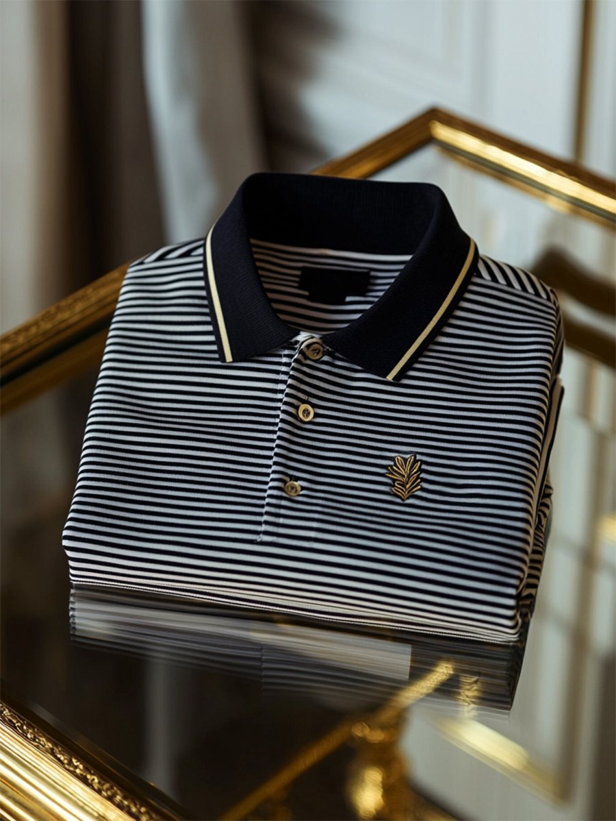 Camisa polo ejecutivo casual a rayas Button de manga corta para hombre