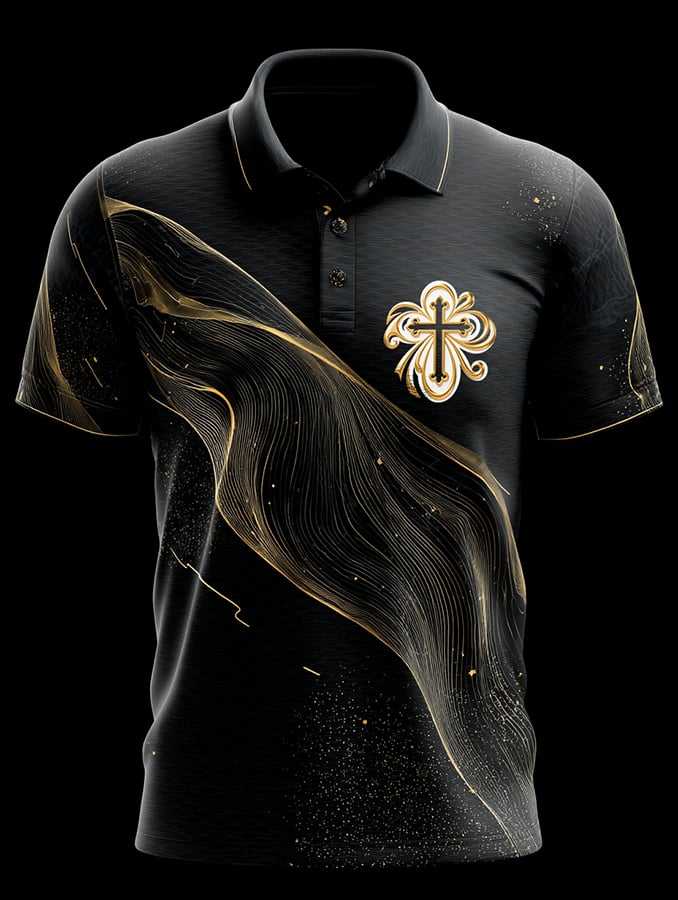 Camisa polo Faith tejidoted de manga corta estampado Button ejecutivo para hombre