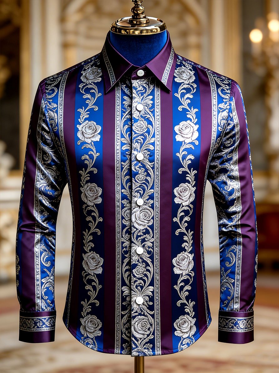 Camisa vintage ejecutivo a rayas Baroque de manga larga para hombre