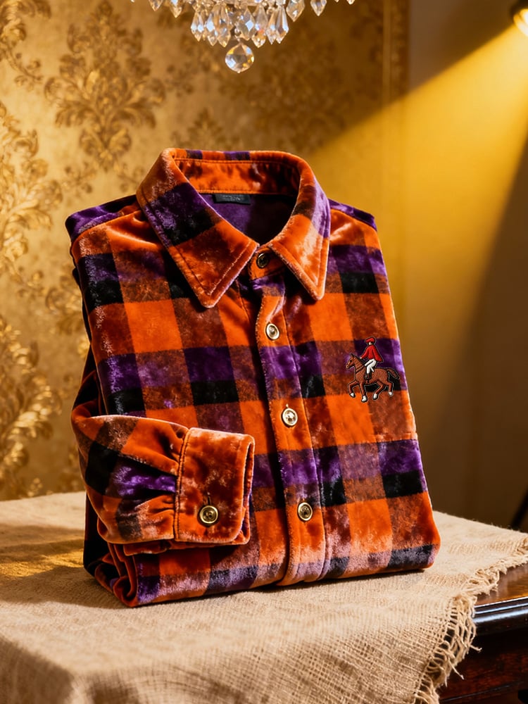 Camisa terciopelo Logo casual de manga larga para hombre