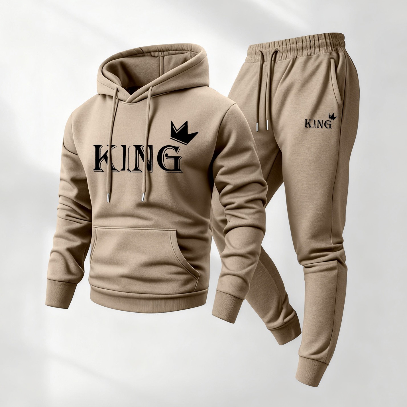 Sudadera con capucha King Pattern estampado and Drawstring Sweatpantalón Set, Menswear, casual Athletic de manga larga Hooded chaqueta & Trousers for Fall & Winter, Clothing for para uso diario Wear, Sportswear Indoor para exterior, Tracksuit, Athleisure para hombre