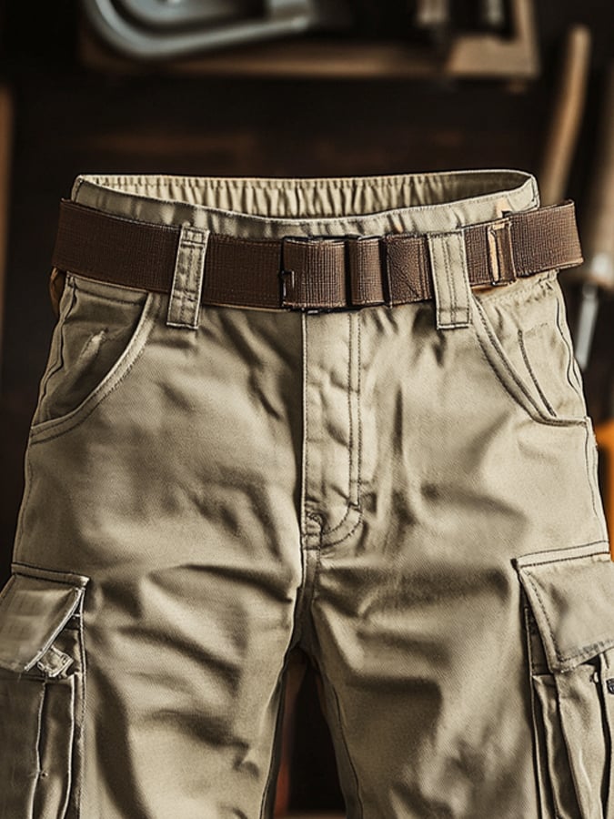 Shorts vintage para exterior bolsillo Functional cuero Embossed Cargo para hombre