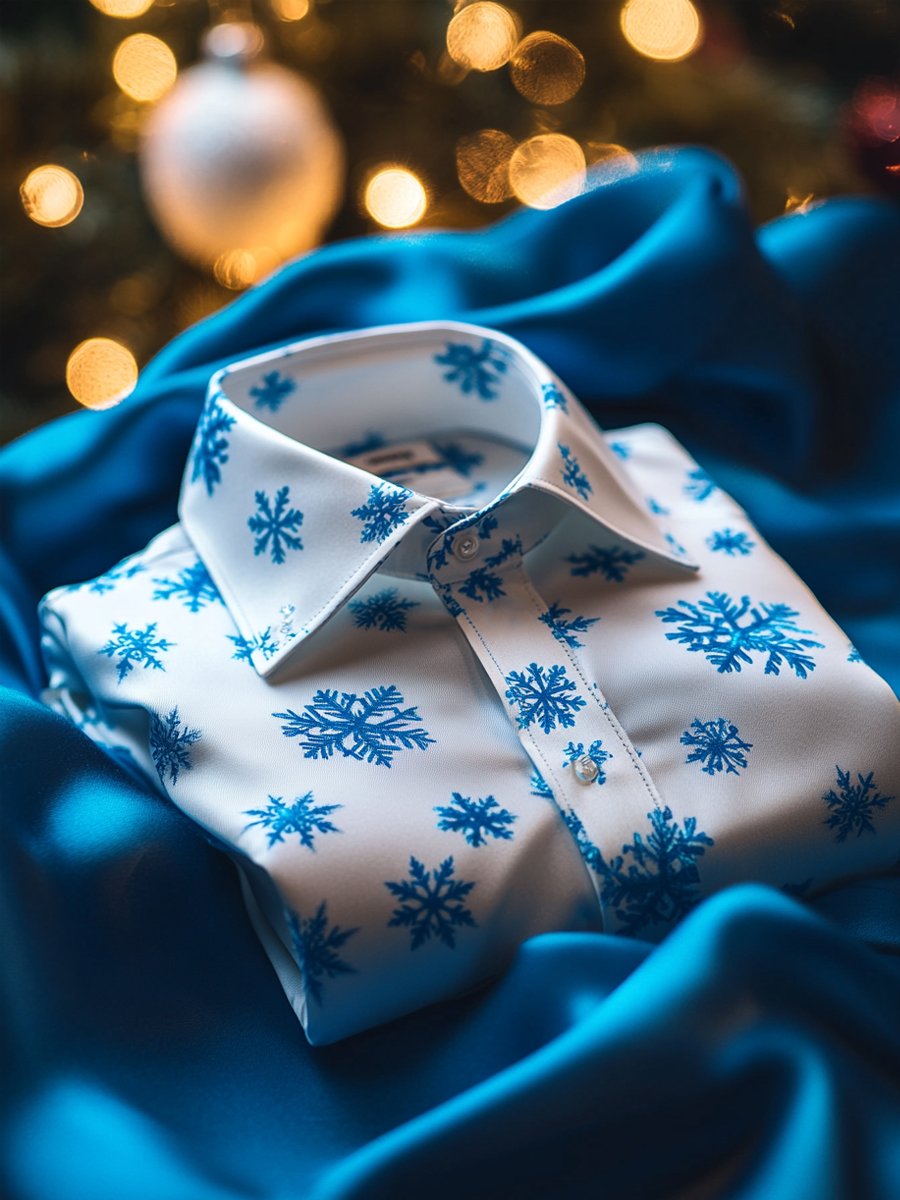Camisa Christmas ejecutivo de lujo Snowflake estampado de manga larga para hombre