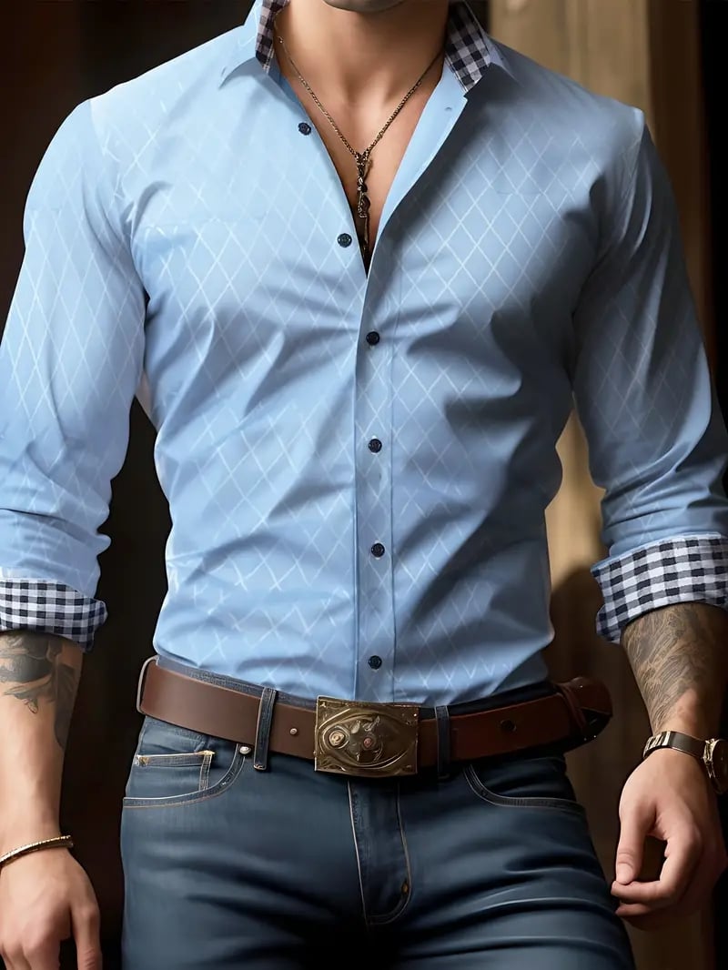 Camisa ejecutivo casual a cuadros de manga larga para hombre