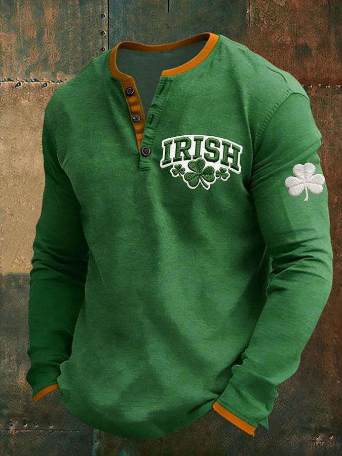 Camisa St. Patrick's Day estampado Henley para hombre