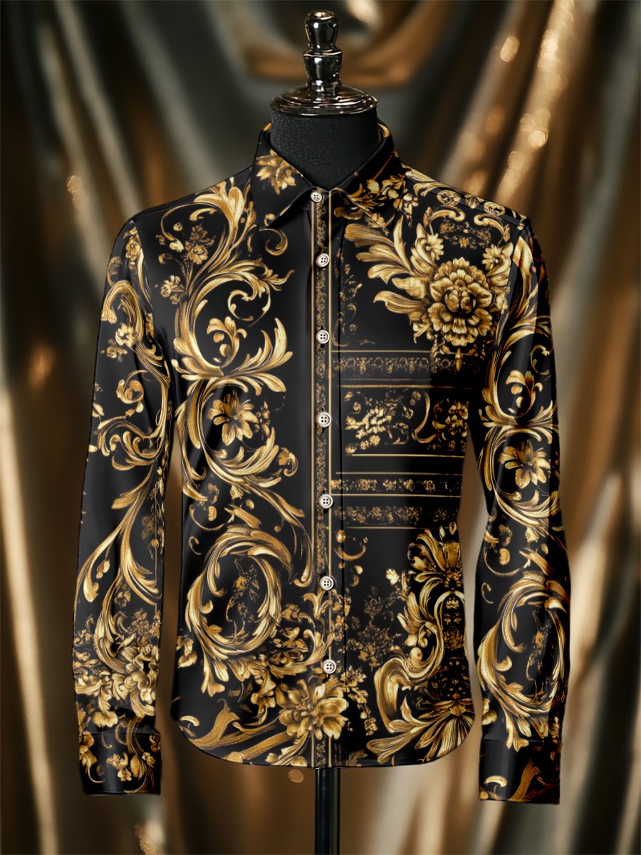 Camisa seda Baroque de lujo ejecutivo de manga larga para hombre