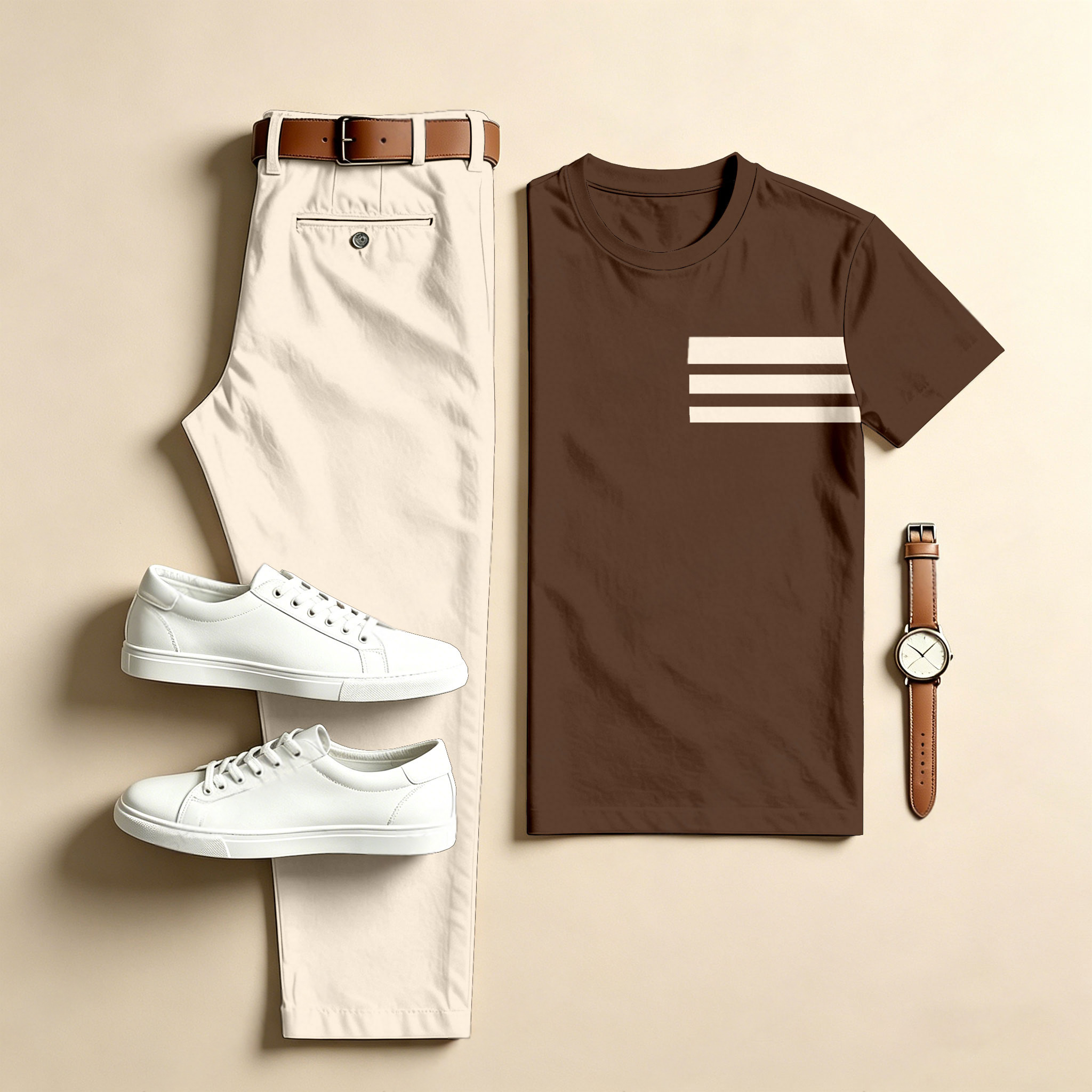 Conjunto de dos piezas casual Brown Geometry : estampado Crew Neck de manga corta Top & Long pantalón para hombre