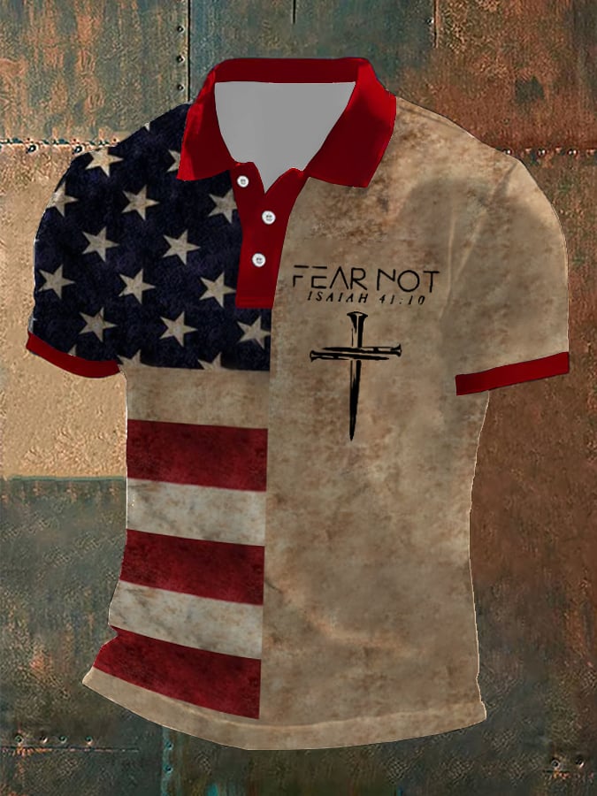 Camisa polo vintage Flag Fear Not estampado para hombre
