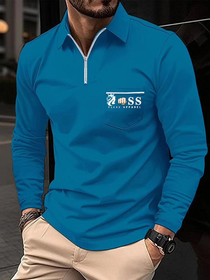 Camisa polo Sports casual de corte entallado de manga larga para hombre