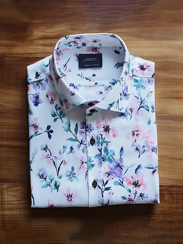 Camisa casual Watercolor floral estampado de manga larga para hombre