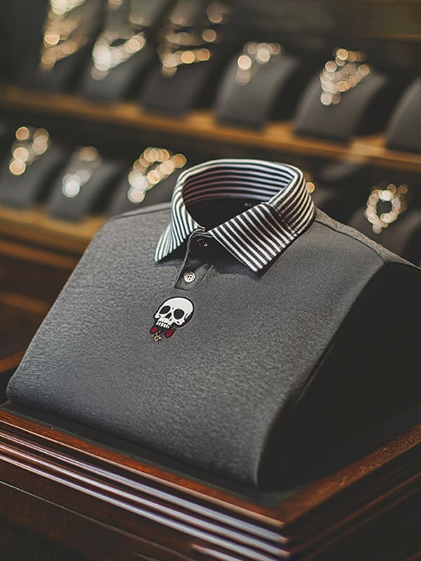 Camisa polo ejecutivo casual Skull estampado con botones para hombre
