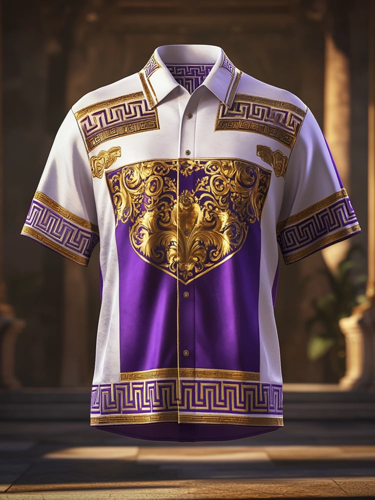 Camisa satén Luxe estampado de manga corta Button para hombre