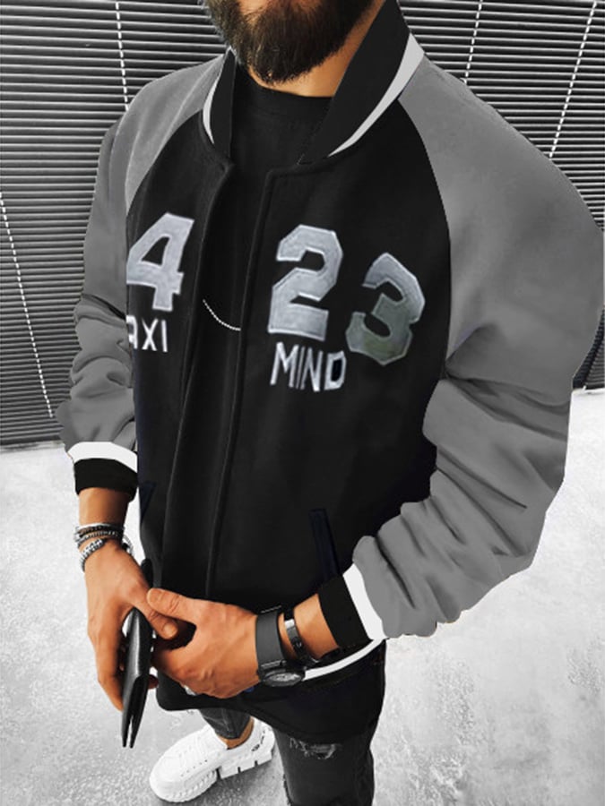 Chaqueta Hip Hop casual Contrast Color cierre Baseball para hombre