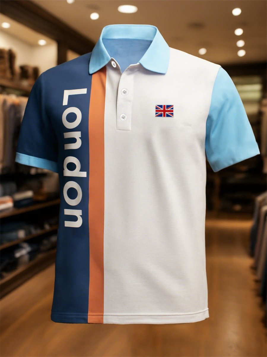 Camisa polo ejecutivo casual Union Jack Button de manga corta para hombre