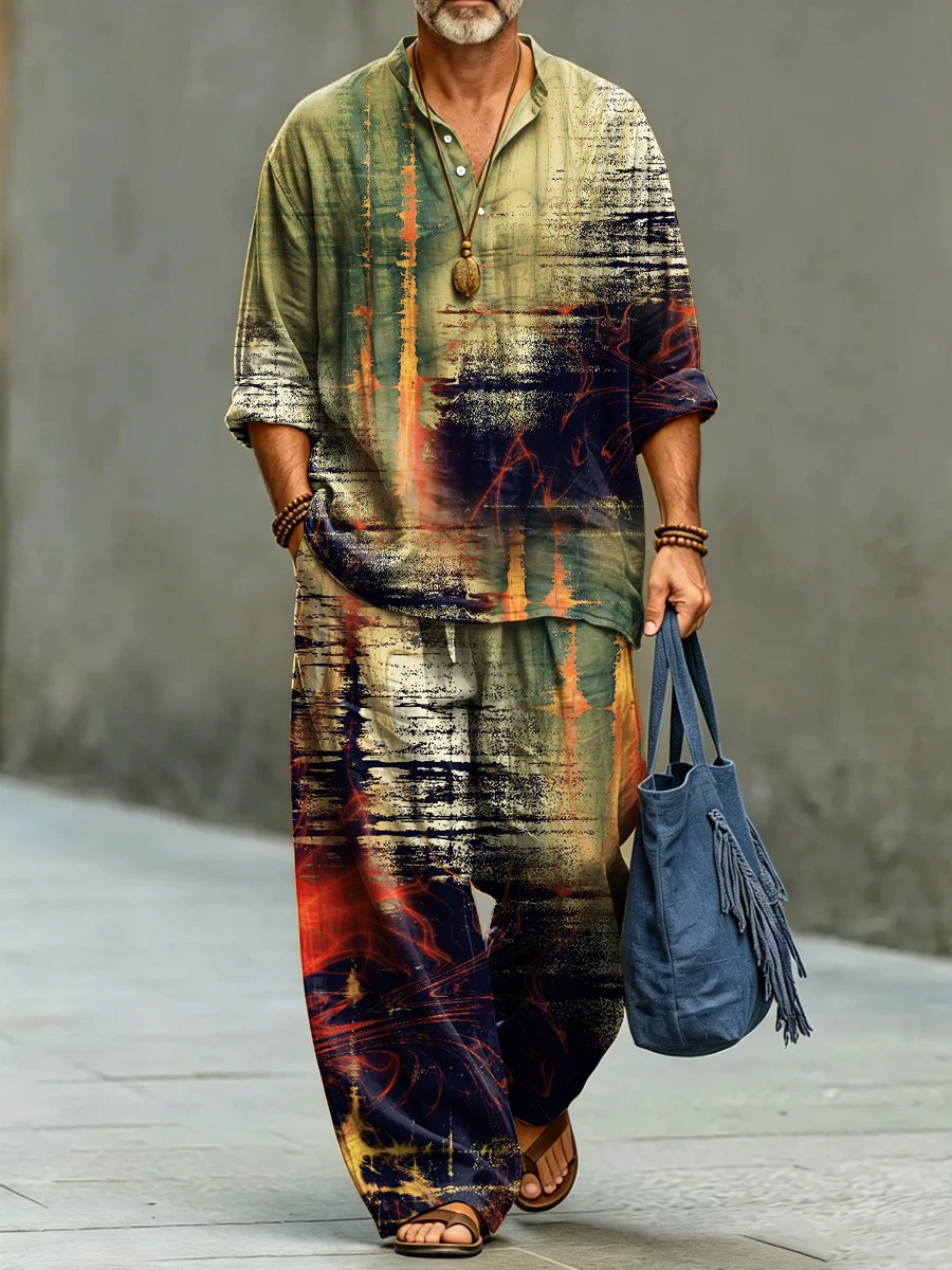 para hombre de modaable Abstract Art Print de algodón camisa Set