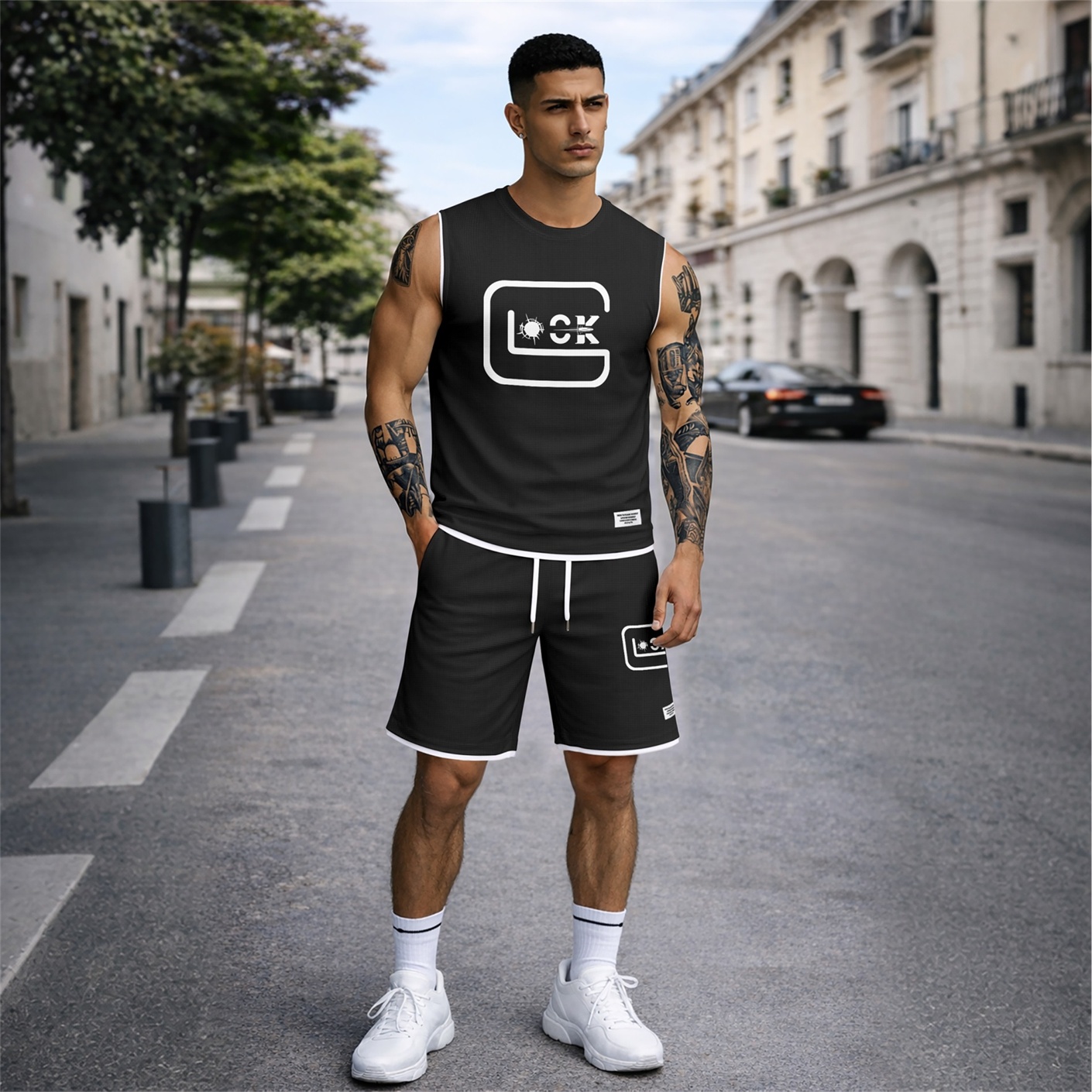 Shorts Matching Graphic Tank Top and Set, 2 Piece casual Sleeveless Outfit for Summer, Regular Fit Streetwear Clothing Set, suave transpirable Everyday Wear for Gym Travel Beach Vacation para hombre
