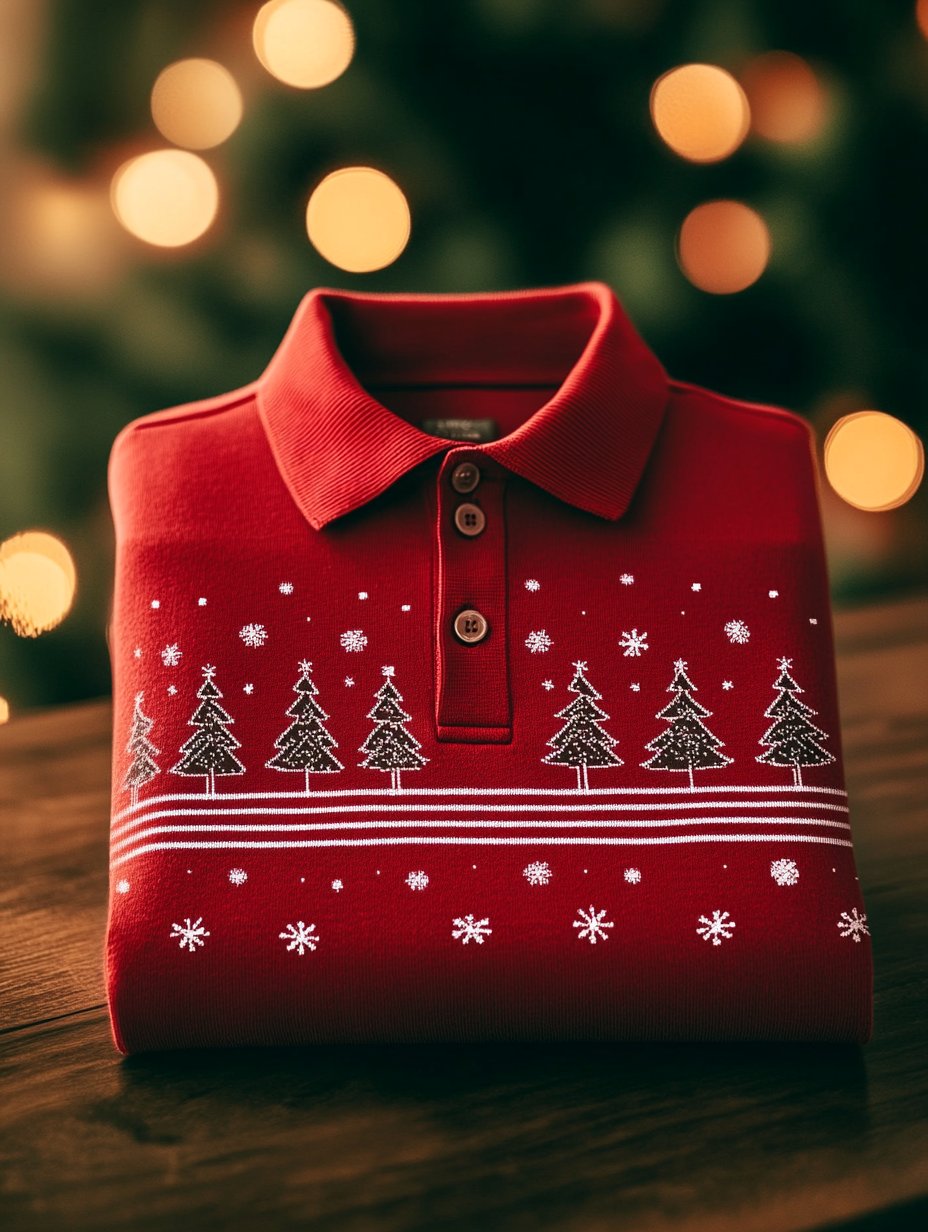 Camisa polo ejecutivo Christmas Evergreen Snowflake Button de manga larga para hombre