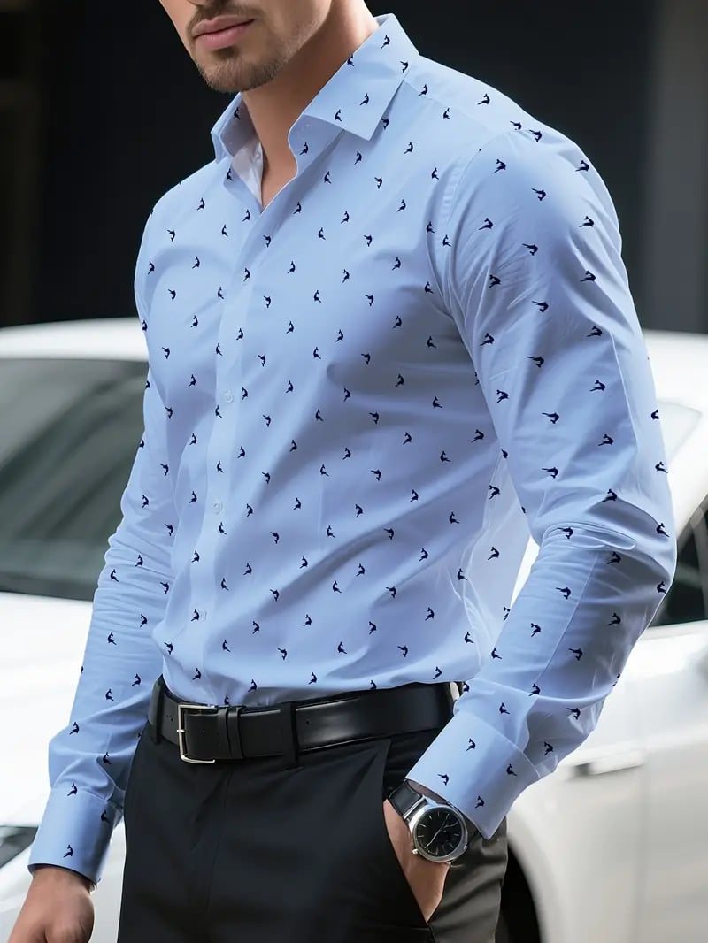 Camisa Street Style ejecutivo casual estampado de manga larga para hombre