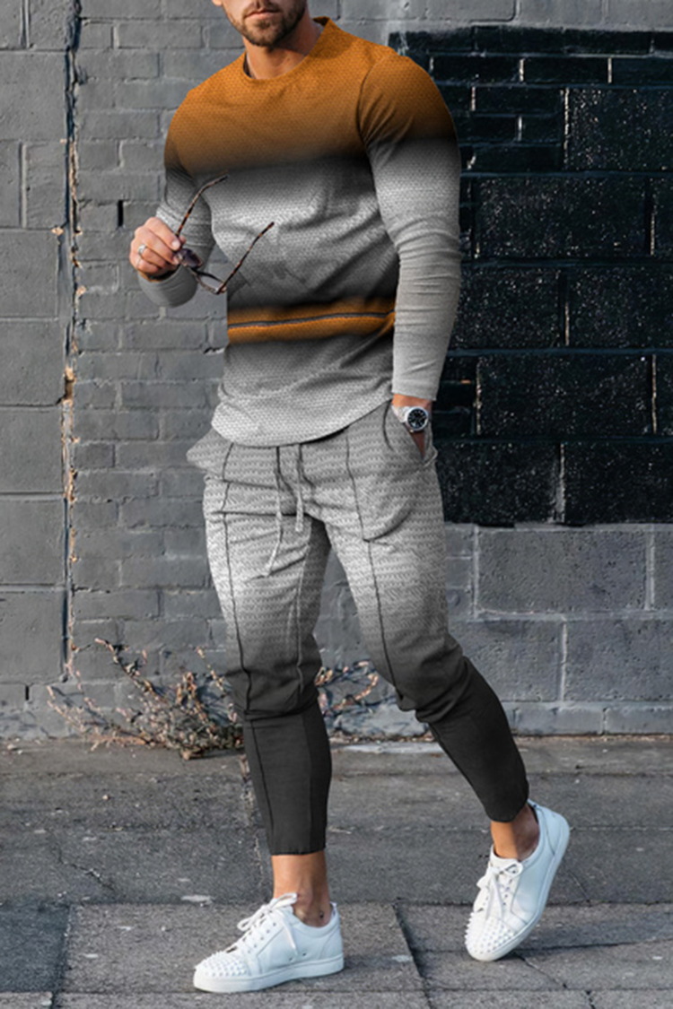 Camiseta de moda de manga larga And pantalónconjunto de dos piezas para hombre