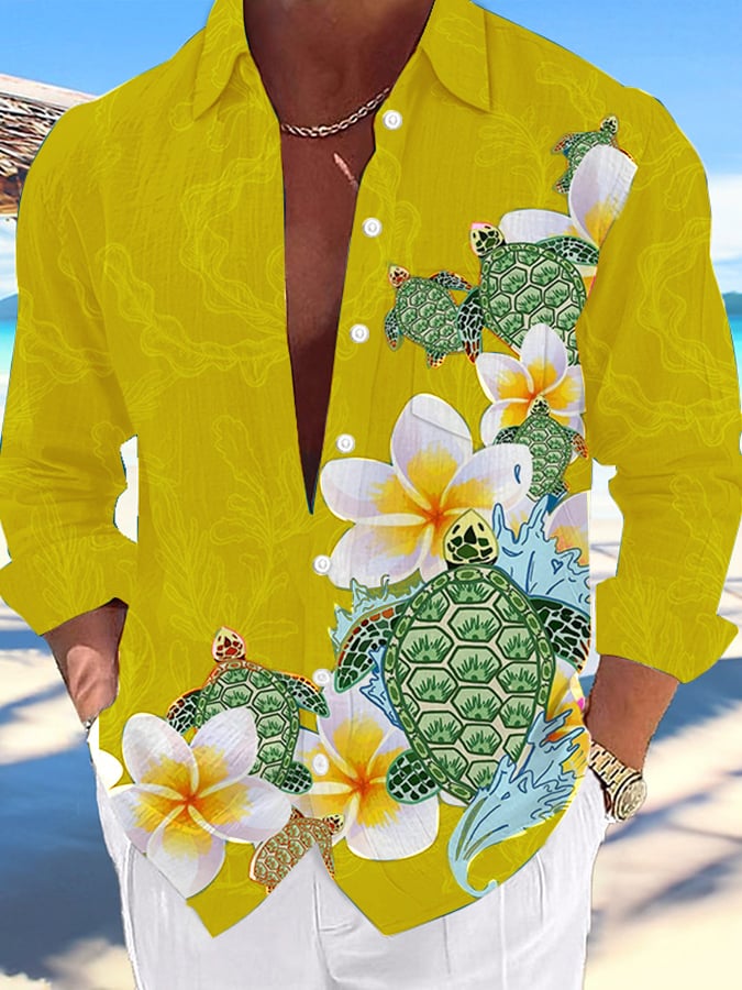 Camisa Hawaii Turtles estampado de moda Vacation And casual (With Pockets) para hombre