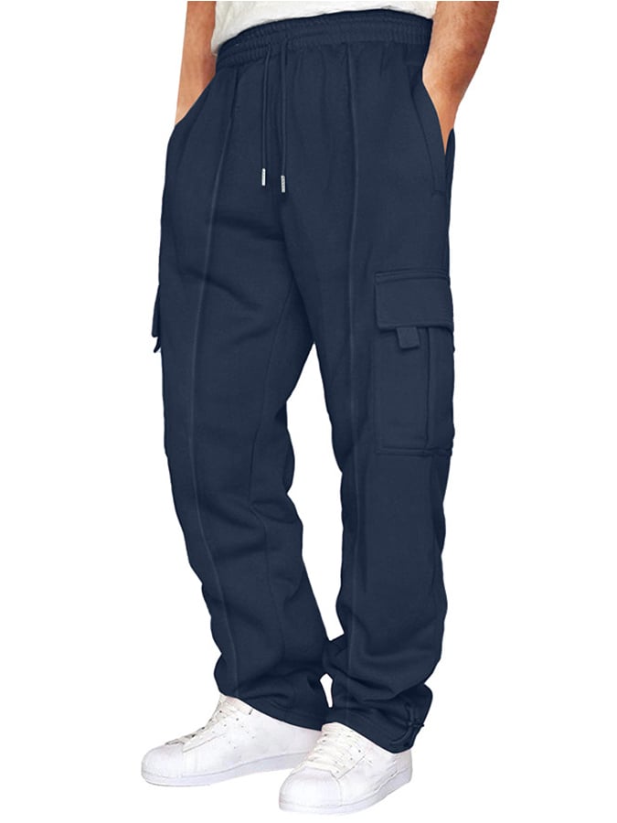 Casual de color sólido Multi-bolsillo Leggings Trousers para hombre